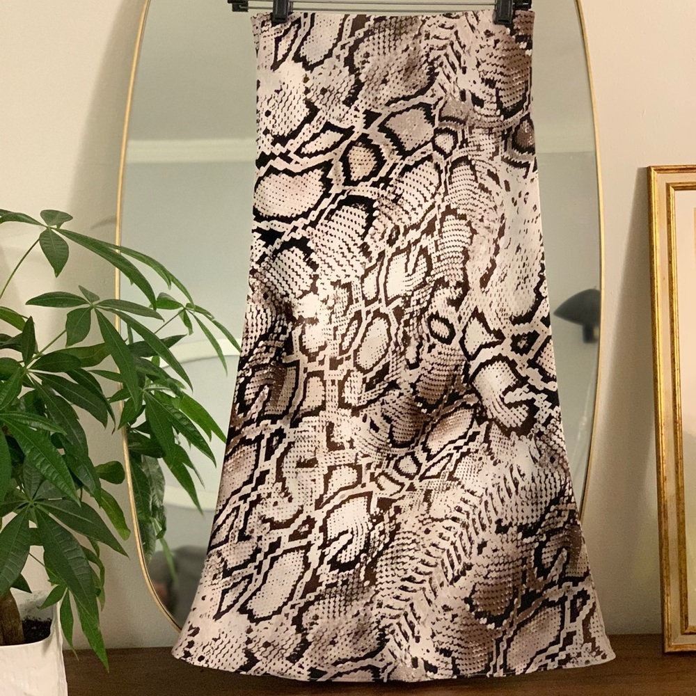 Snakeskin Midi Slip Skirt